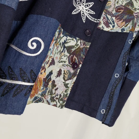 Vtg Tapestry Patchwork Button Jacket Large Embroidered‎ Bobo Folk Artsy Art Wear - Picture 3 of 8